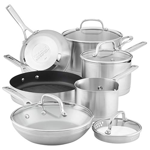 KitchenAid 3-Ply Base Brushed Stainless Steel Induction Pots and Pans...